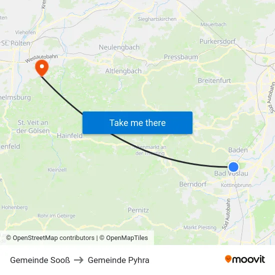 Gemeinde Sooß to Gemeinde Pyhra map