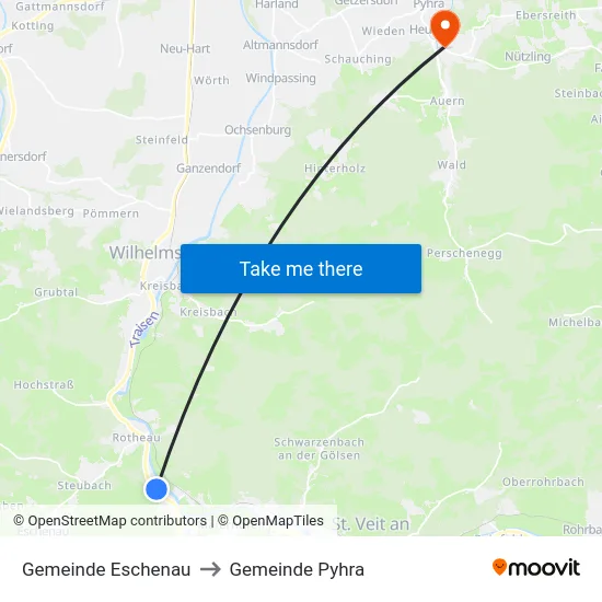 Gemeinde Eschenau to Gemeinde Pyhra map