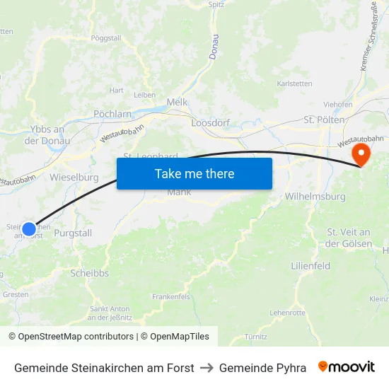 Gemeinde Steinakirchen am Forst to Gemeinde Pyhra map