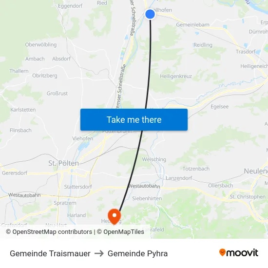 Gemeinde Traismauer to Gemeinde Pyhra map