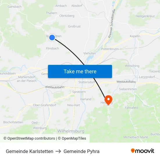 Gemeinde Karlstetten to Gemeinde Pyhra map