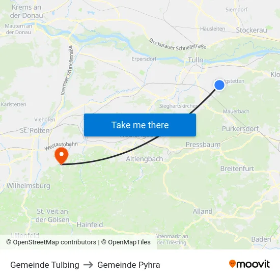Gemeinde Tulbing to Gemeinde Pyhra map