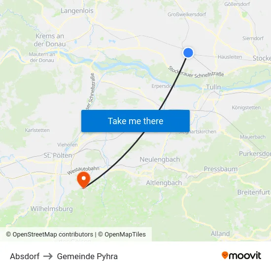 Absdorf to Gemeinde Pyhra map