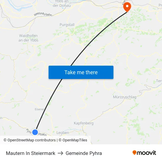 Mautern In Steiermark to Gemeinde Pyhra map