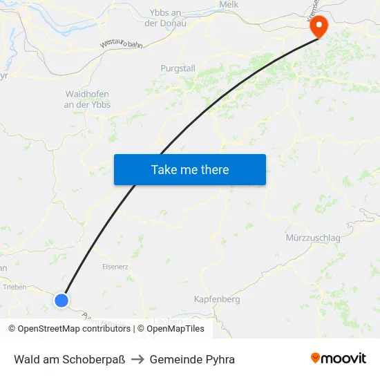 Wald am Schoberpaß to Gemeinde Pyhra map