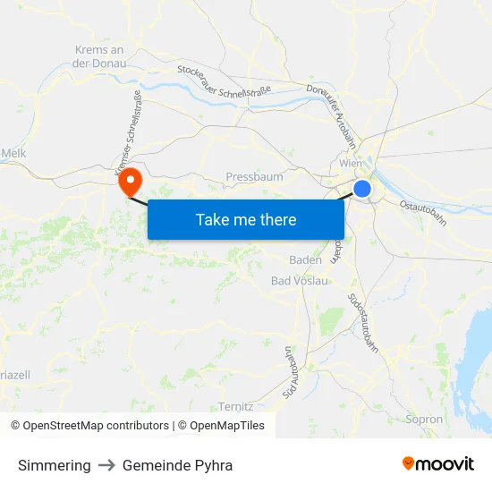 Simmering to Gemeinde Pyhra map