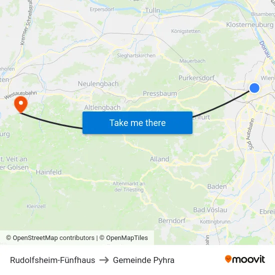 Rudolfsheim-Fünfhaus to Gemeinde Pyhra map