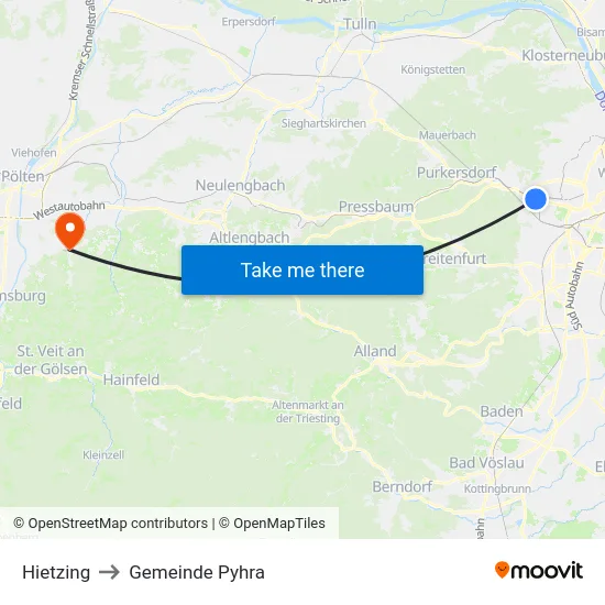Hietzing to Gemeinde Pyhra map
