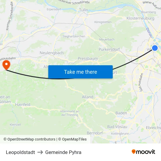 Leopoldstadt to Gemeinde Pyhra map