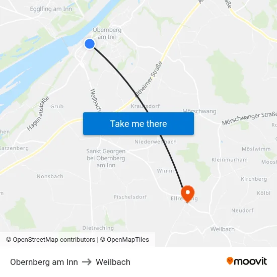 Obernberg am Inn to Weilbach map