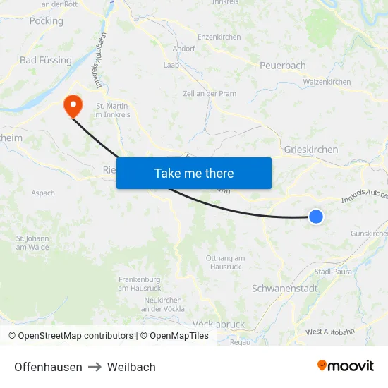 Offenhausen to Weilbach map