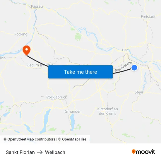 Sankt Florian to Weilbach map