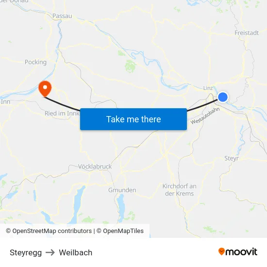 Steyregg to Weilbach map