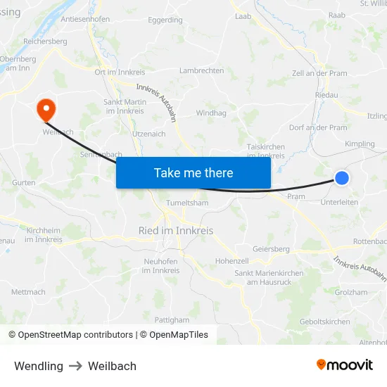 Wendling to Weilbach map