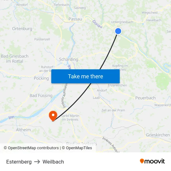 Esternberg to Weilbach map
