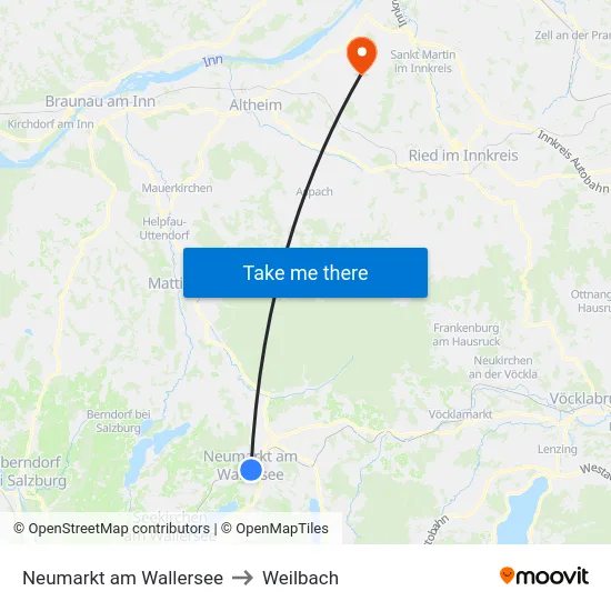 Neumarkt am Wallersee to Weilbach map