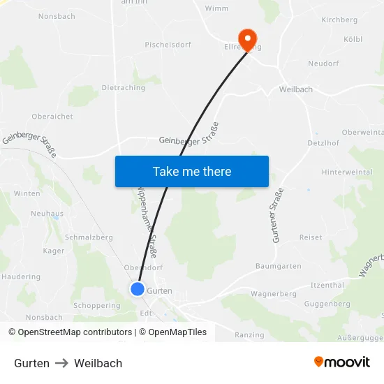 Gurten to Weilbach map