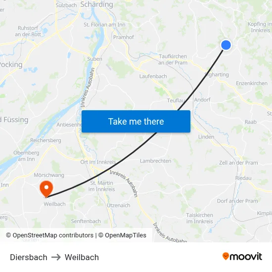 Diersbach to Weilbach map