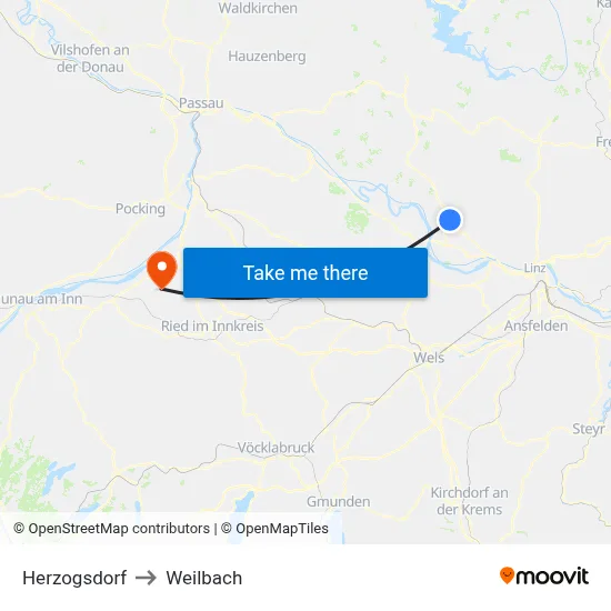 Herzogsdorf to Weilbach map
