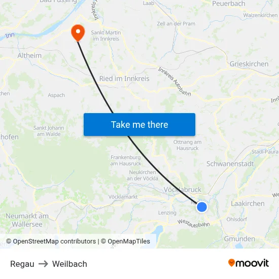 Regau to Weilbach map