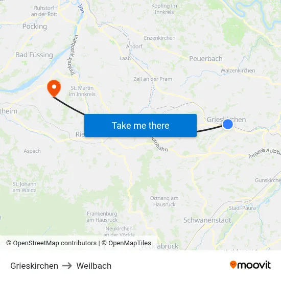 Grieskirchen to Weilbach map