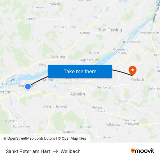 Sankt Peter am Hart to Weilbach map