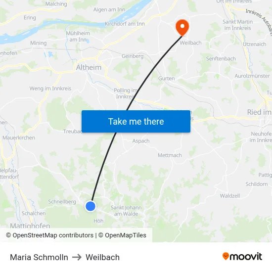 Maria Schmolln to Weilbach map