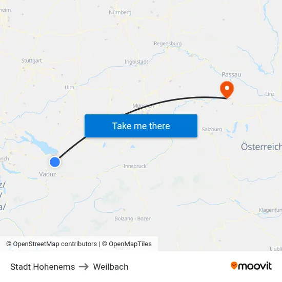Stadt Hohenems to Weilbach map