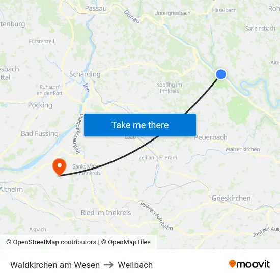 Waldkirchen am Wesen to Weilbach map