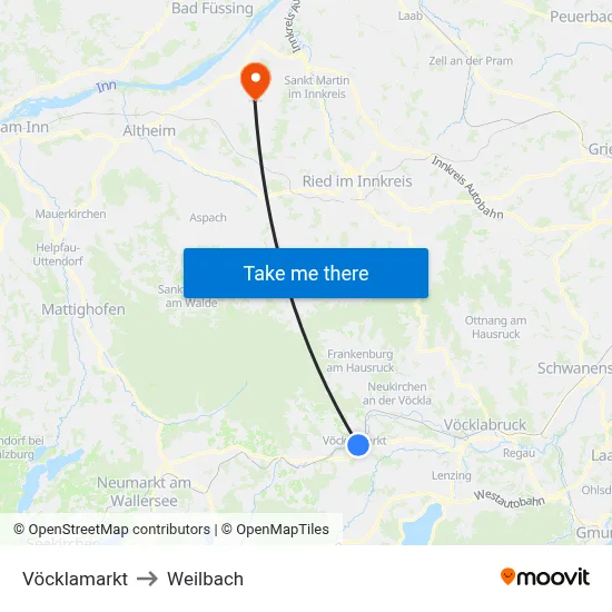 Vöcklamarkt to Weilbach map