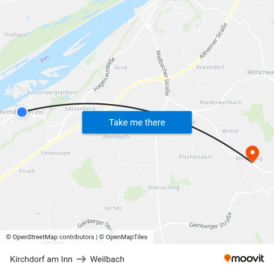 Kirchdorf am Inn to Weilbach map