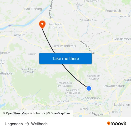 Ungenach to Weilbach map