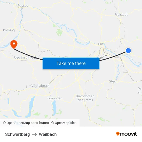 Schwertberg to Weilbach map