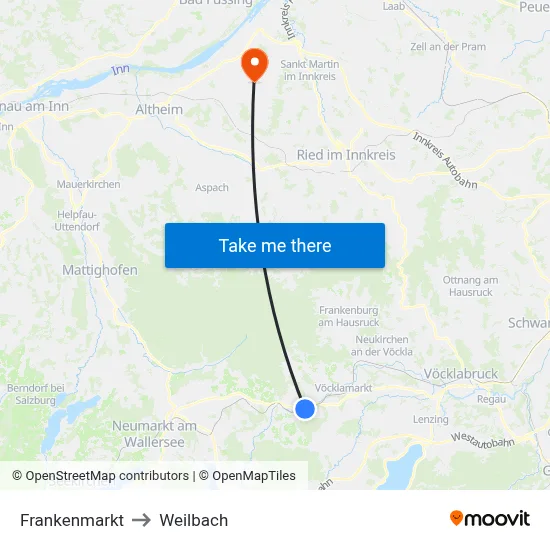 Frankenmarkt to Weilbach map