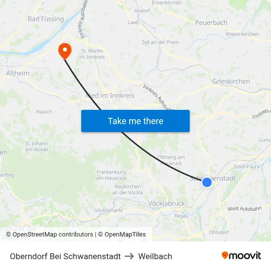 Oberndorf Bei Schwanenstadt to Weilbach map