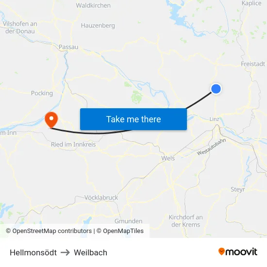 Hellmonsödt to Weilbach map
