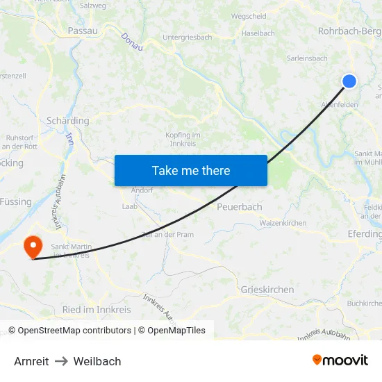 Arnreit to Weilbach map