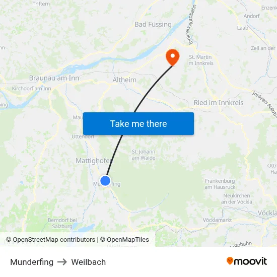 Munderfing to Weilbach map