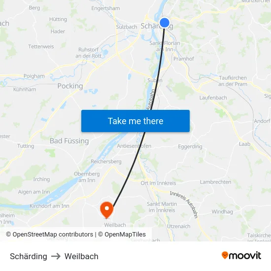 Schärding to Weilbach map