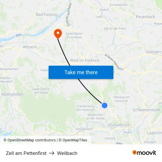 Zell am Pettenfirst to Weilbach map