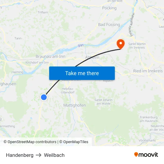 Handenberg to Weilbach map