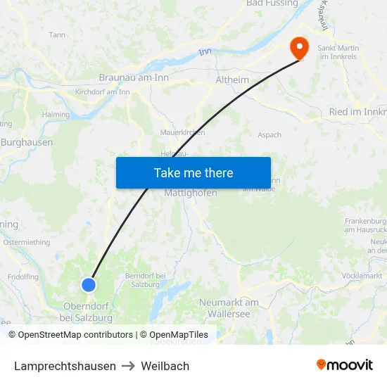 Lamprechtshausen to Weilbach map