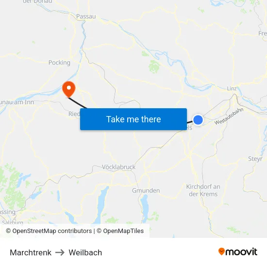 Marchtrenk to Weilbach map