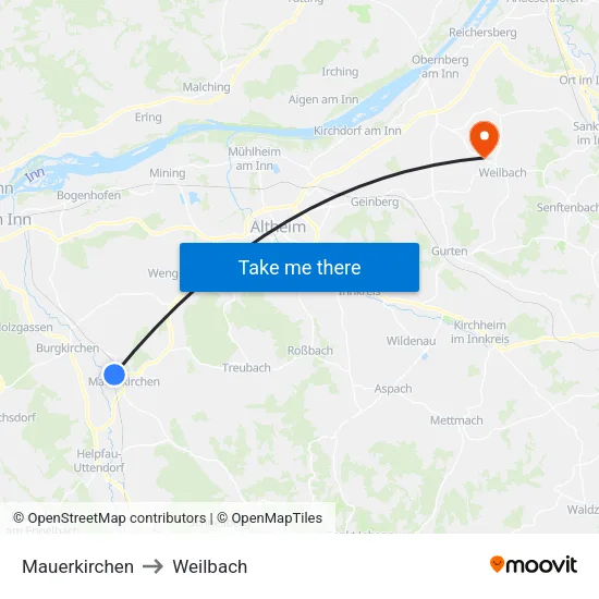 Mauerkirchen to Weilbach map