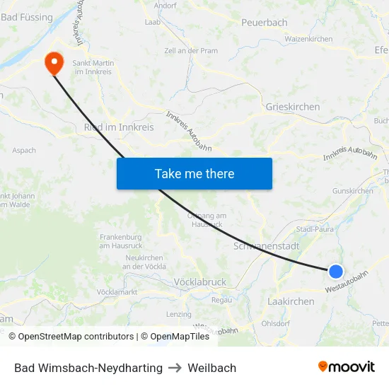 Bad Wimsbach-Neydharting to Weilbach map