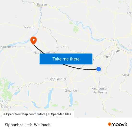 Sipbachzell to Weilbach map