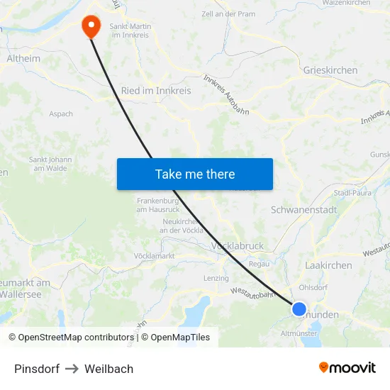 Pinsdorf to Weilbach map