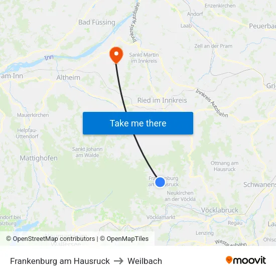 Frankenburg am Hausruck to Weilbach map