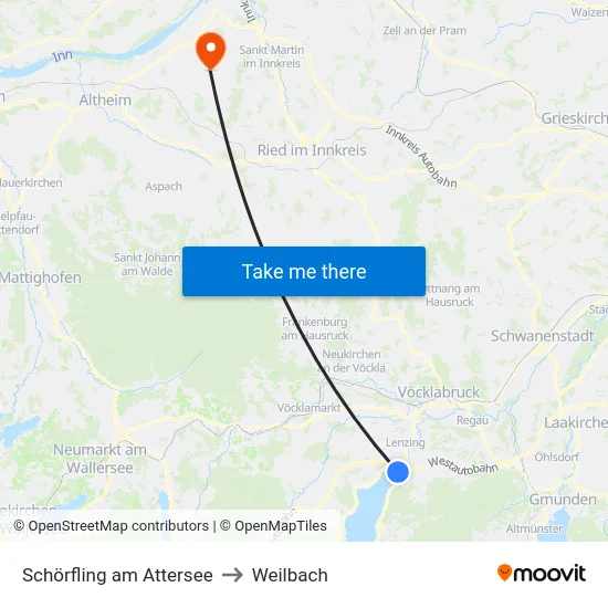 Schörfling am Attersee to Weilbach map