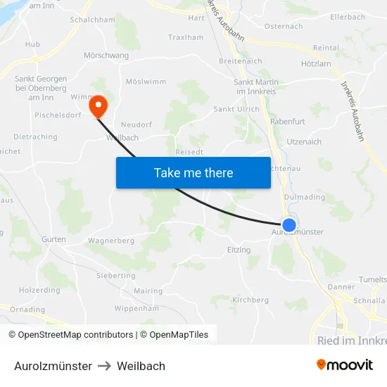 Aurolzmünster to Weilbach map